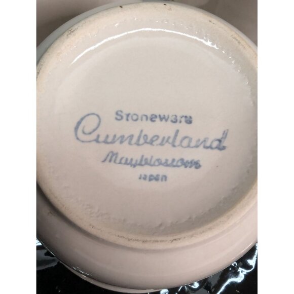 Cumberland Stoneware Replacement Cups Mayblossoms w/Brown Rim Lot of 3 - Picture 8 of 8